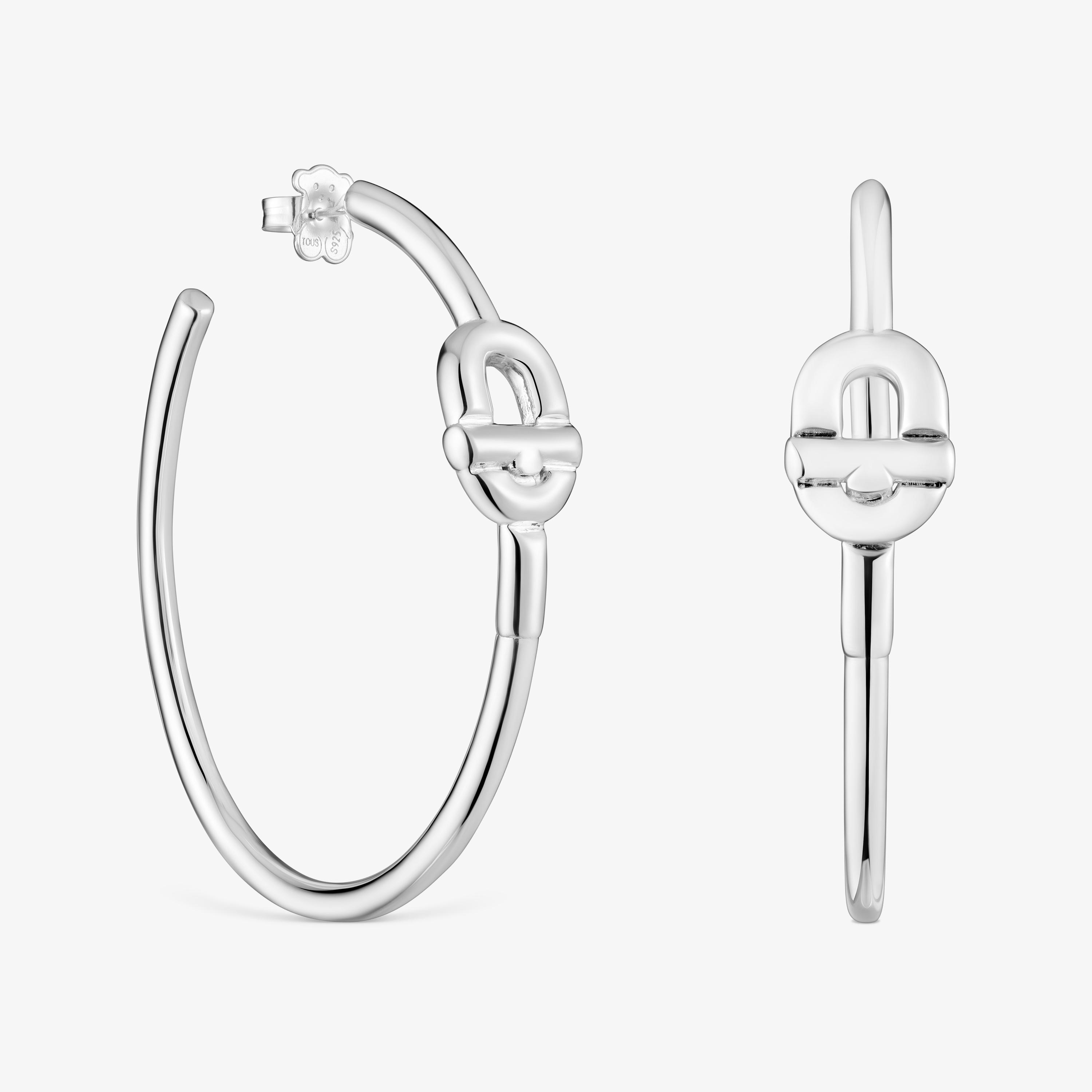 Extra-long silver Hoop earrings with motif TOUS MANIFESTO