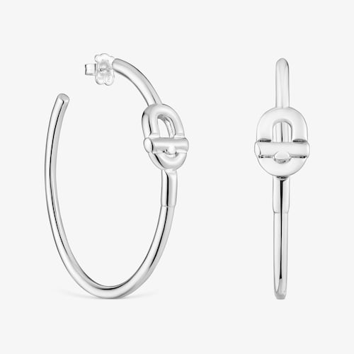 Extra-long silver Hoop earrings with motif TOUS MANIFESTO