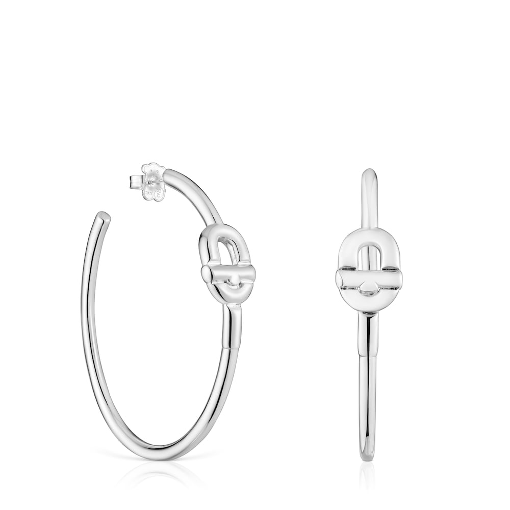 Extra-long silver Hoop earrings with motif TOUS MANIFESTO