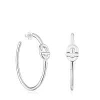 Pendientes de aro extra largos de plata y motivo TOUS MANIFESTO
