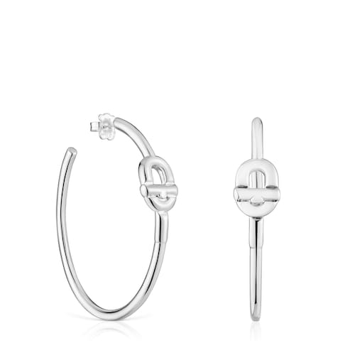 Pendientes de aro extra largos de plata y motivo TOUS MANIFESTO