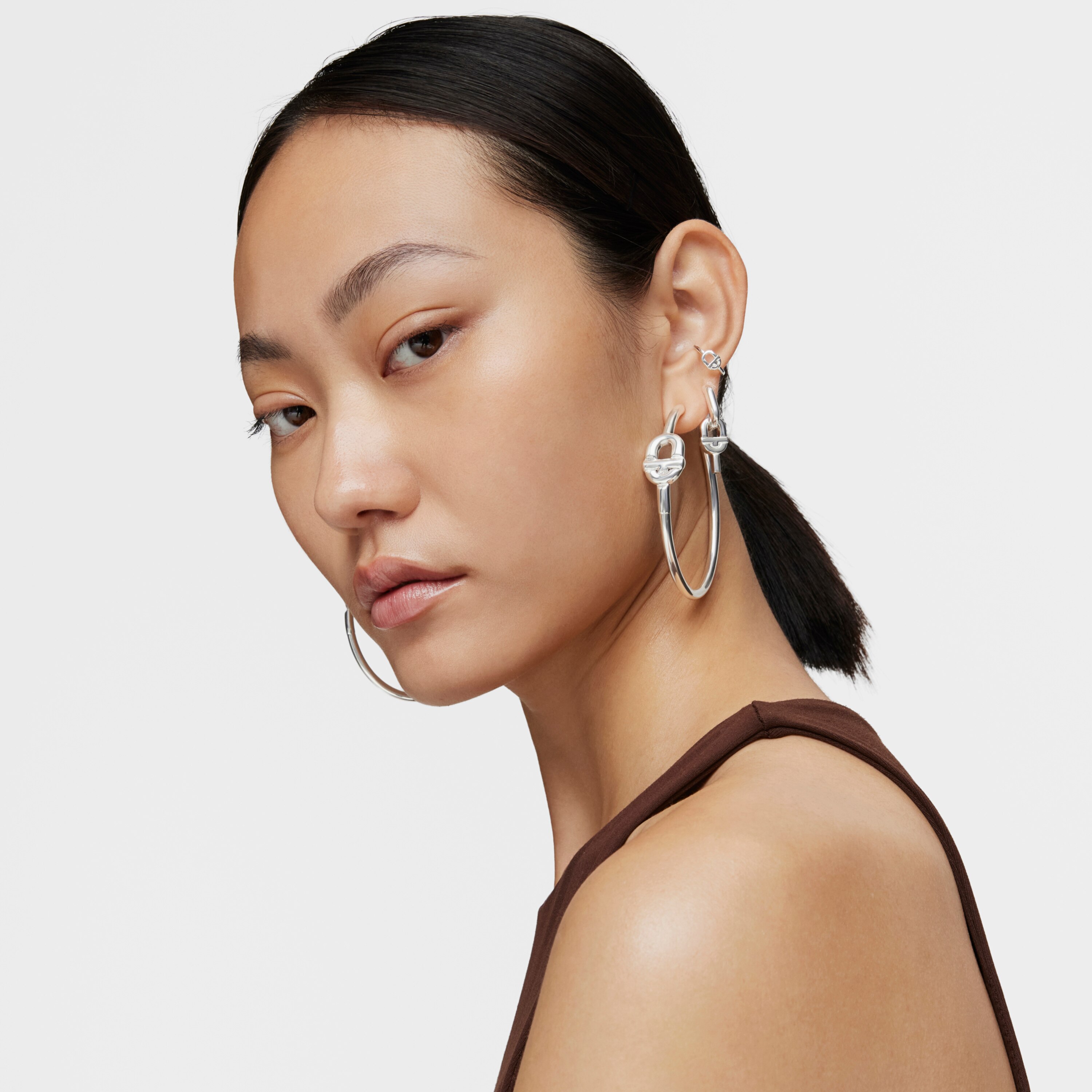 Extra-long silver Hoop earrings with motif TOUS MANIFESTO