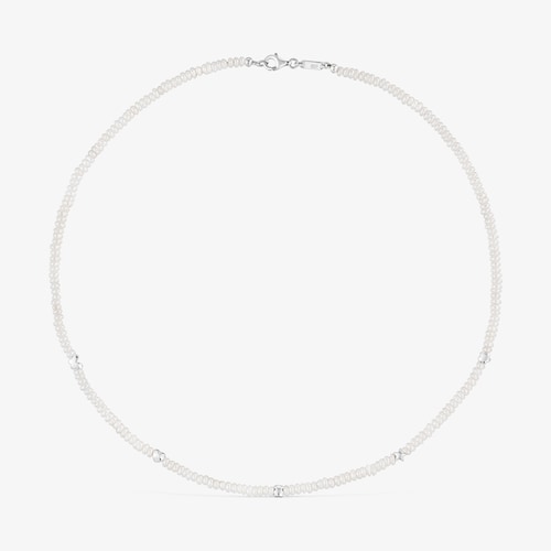 Short cultured pearl Necklace with motifs in silver Bold Motif