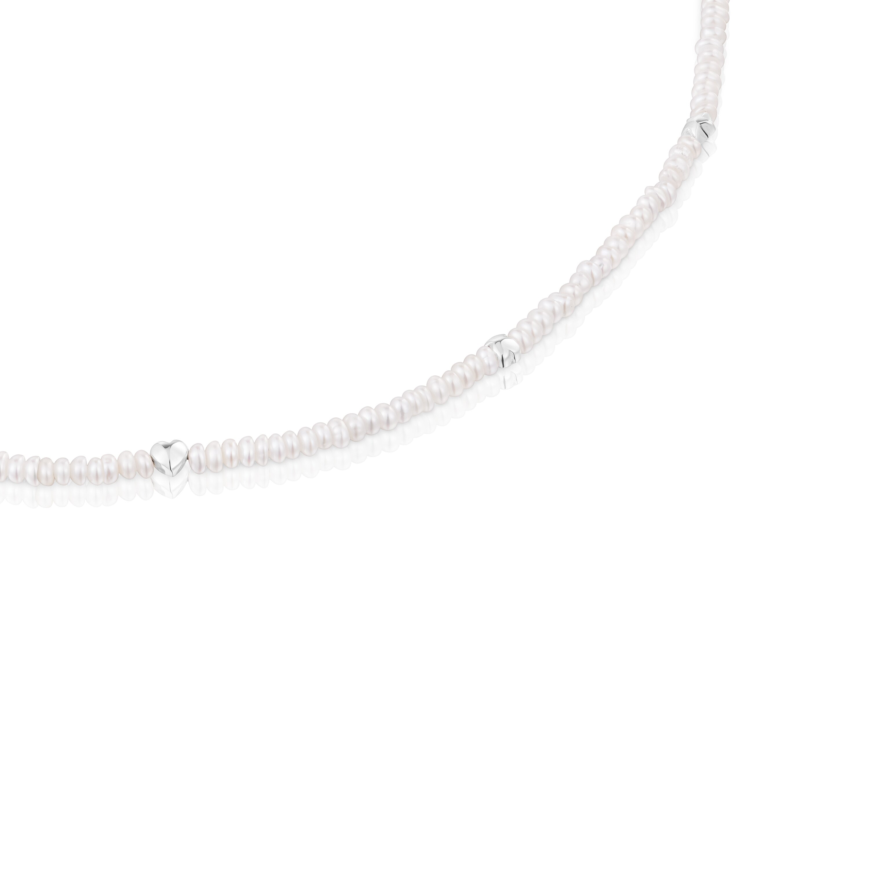 Short cultured pearl Necklace with motifs in silver Bold Motif