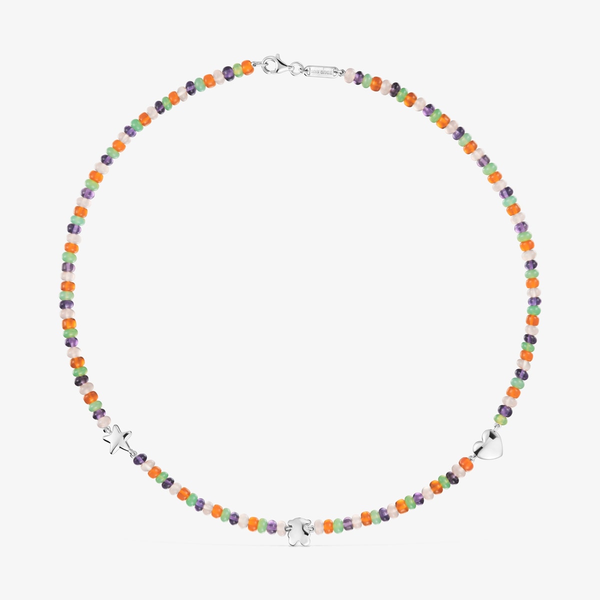 Kurze Halskette Bold Motif Mit Edelsteinen Und Motiven Aus Silber
