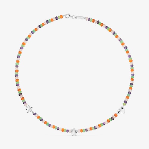 Kr&aacute;tky N&aacute;hrdeln&iacute;k s&nbsp;drahokamami a&nbsp;strieborn&yacute;mi mot&iacute;vmi Bold Motif