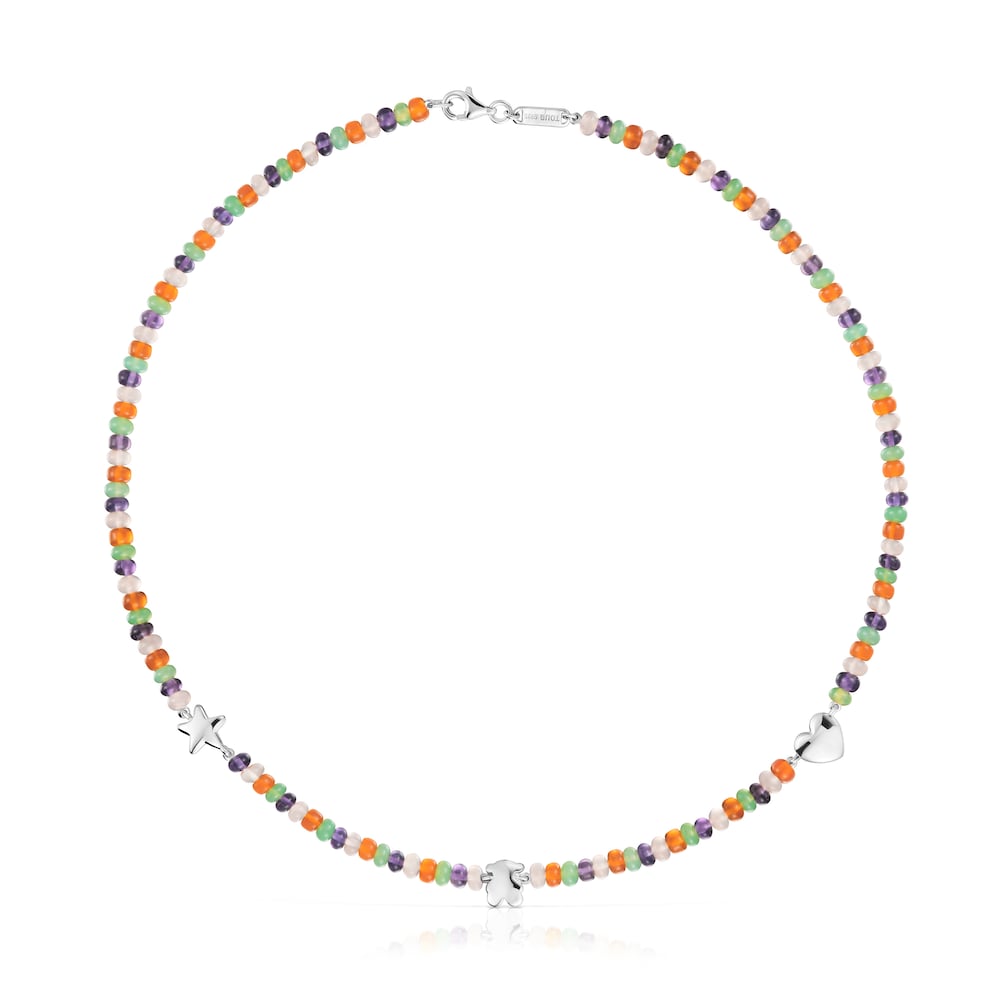 Collar corto con gemas y motivos de plata Bold Motif image number 0