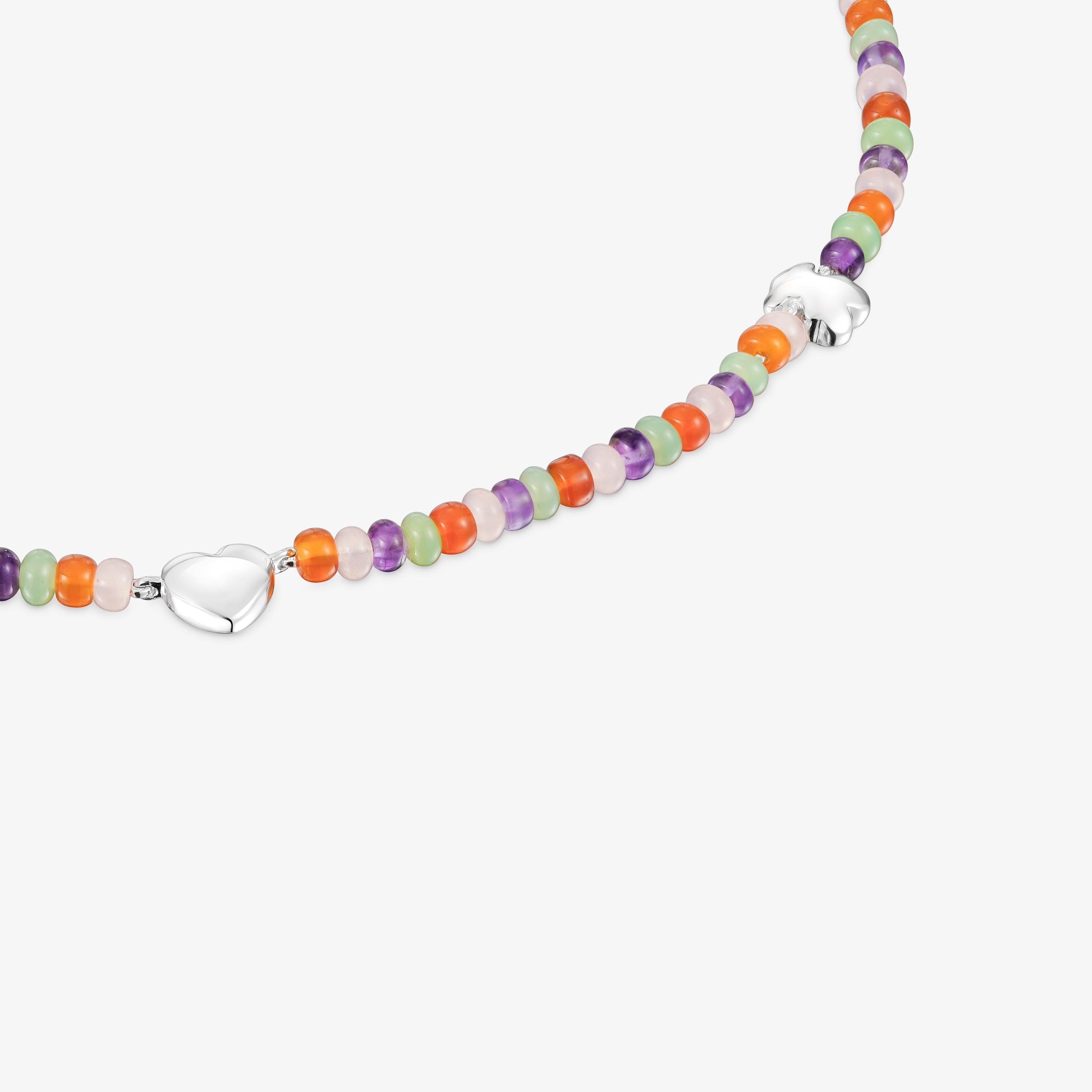 Short gemstone Necklace with silver motifs Bold Motif