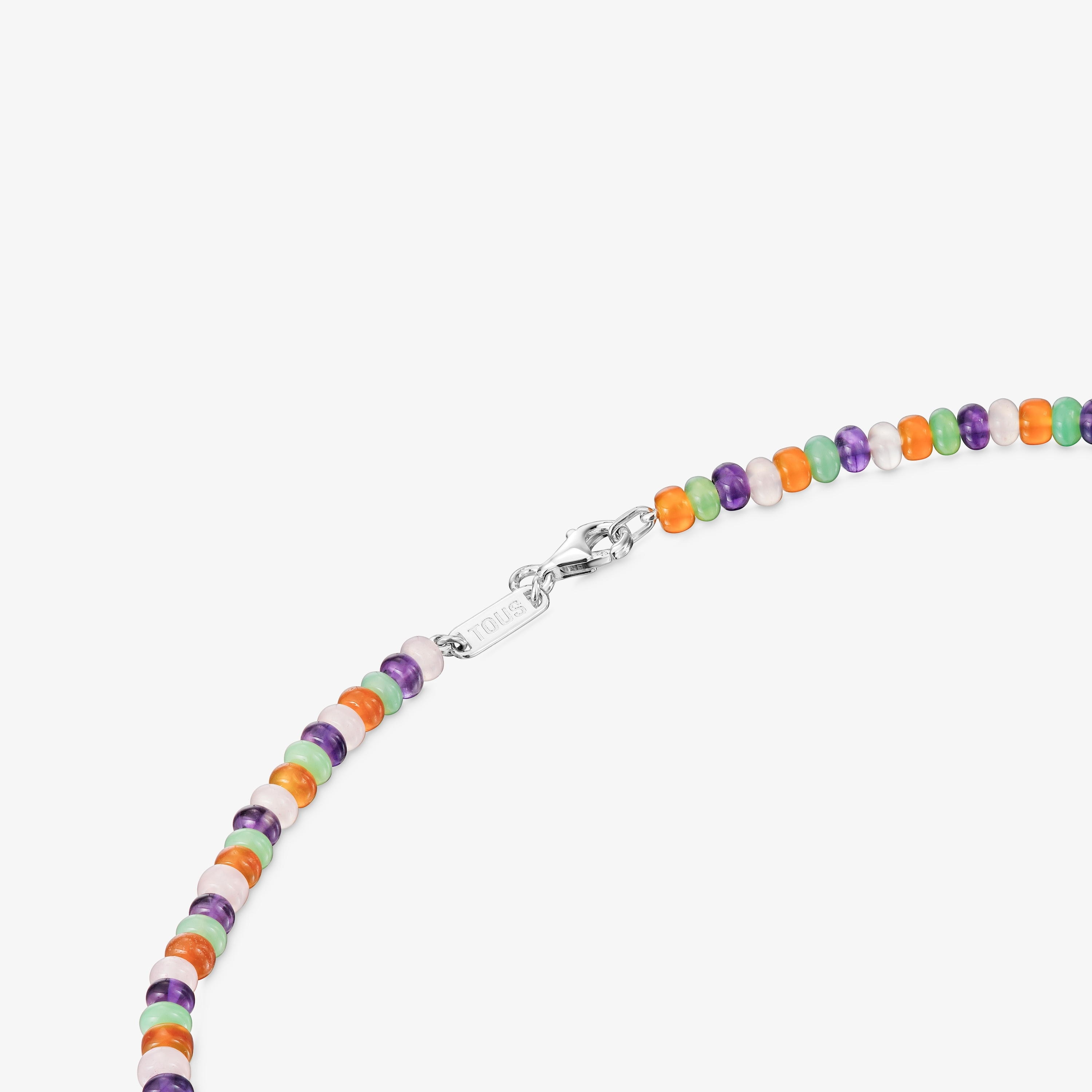 Short gemstone Necklace with silver motifs Bold Motif