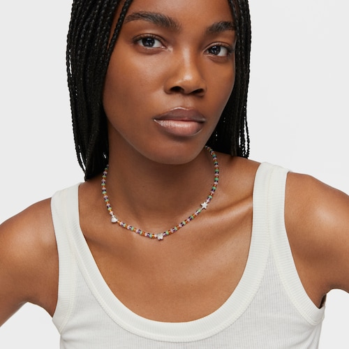 Short gemstone Necklace with silver motifs Bold Motif