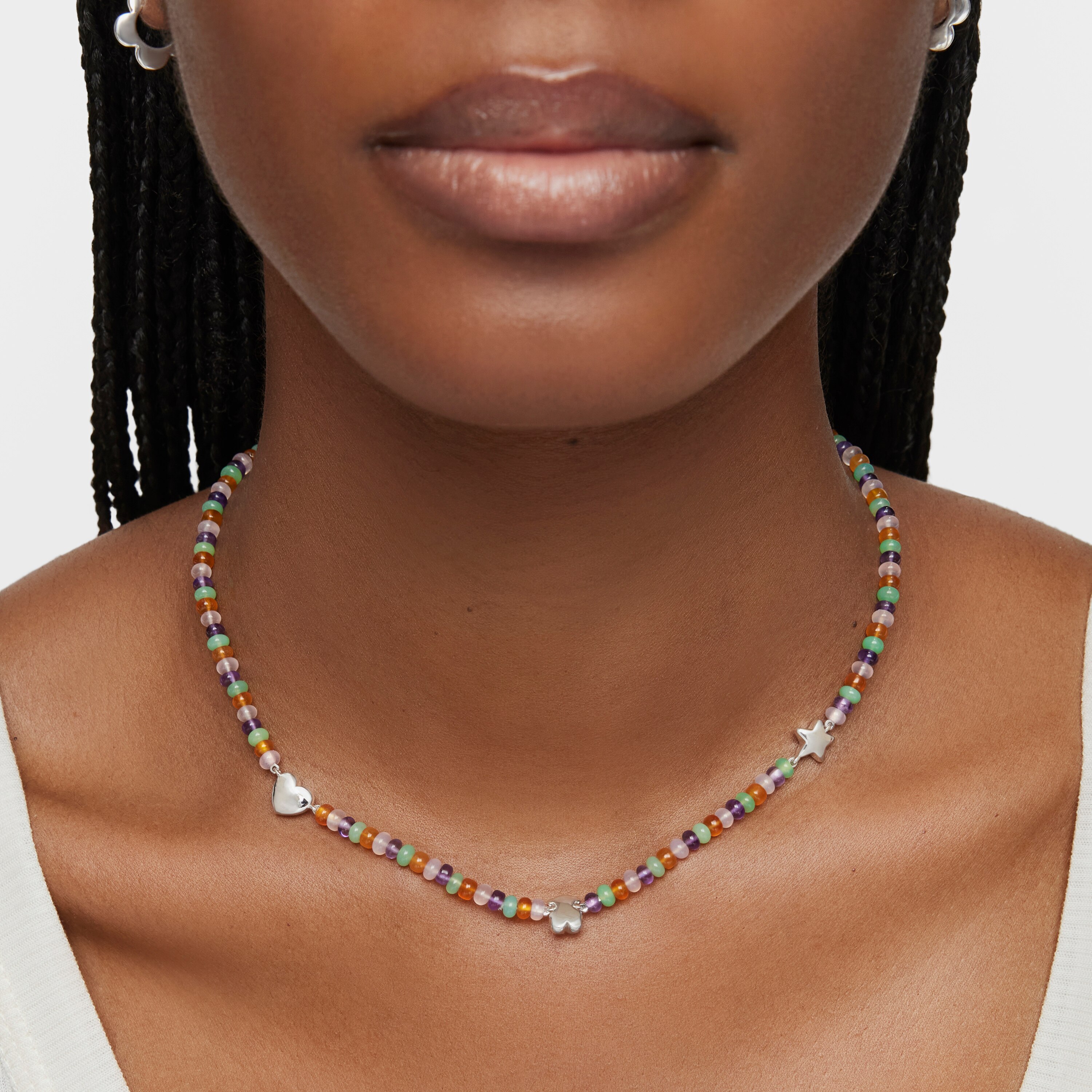 Short gemstone Necklace with silver motifs Bold Motif | TOUS