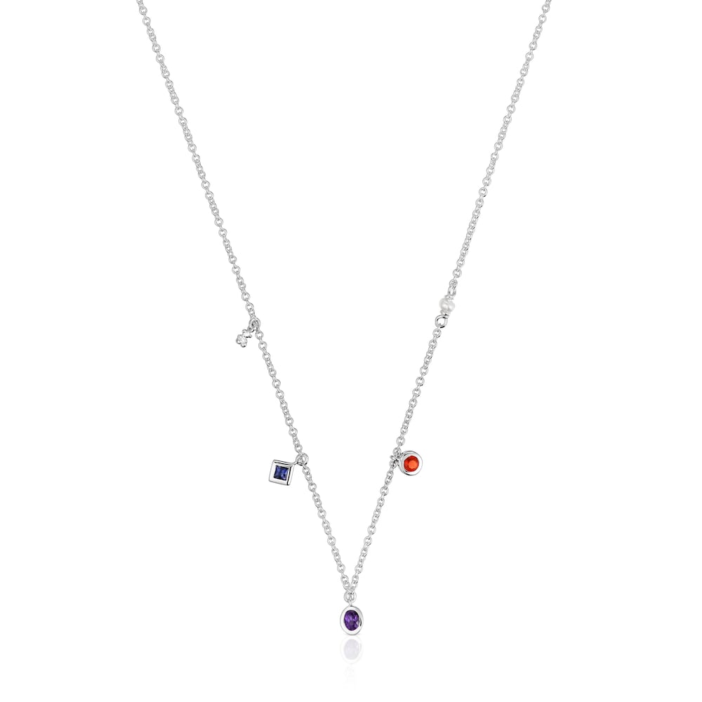 Short silver Necklace with gemstones and cultured pearl TOUS Basic Colors
