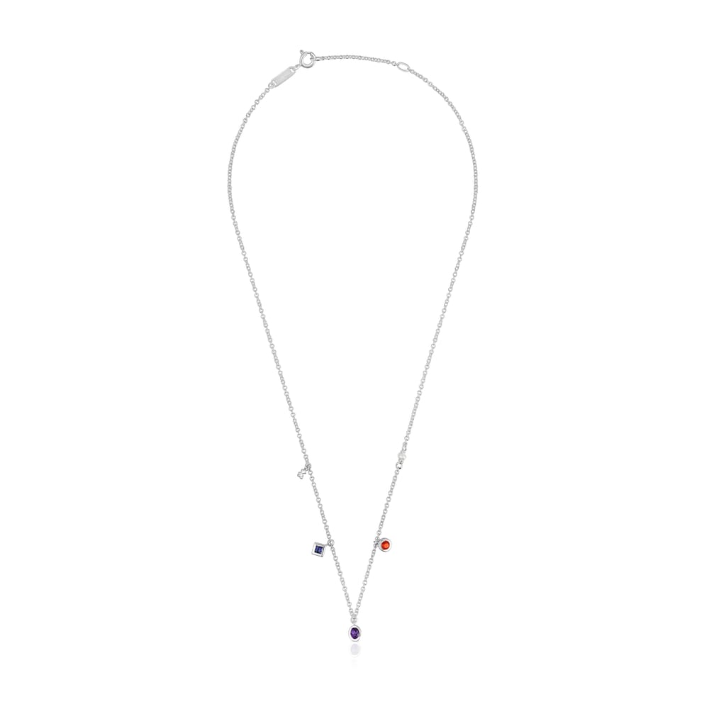 Short silver Necklace with gemstones and cultured pearl TOUS Basic Colors