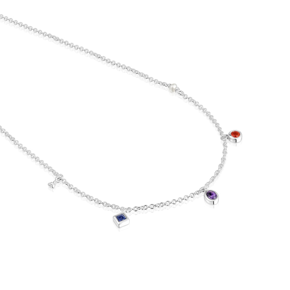 Short silver Necklace with gemstones and cultured pearl TOUS Basic Colors