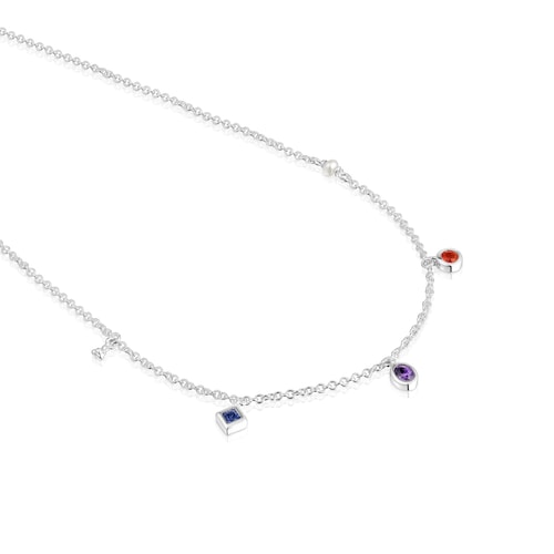Collar corto de plata, gemas y perla cultivada Basic Colors