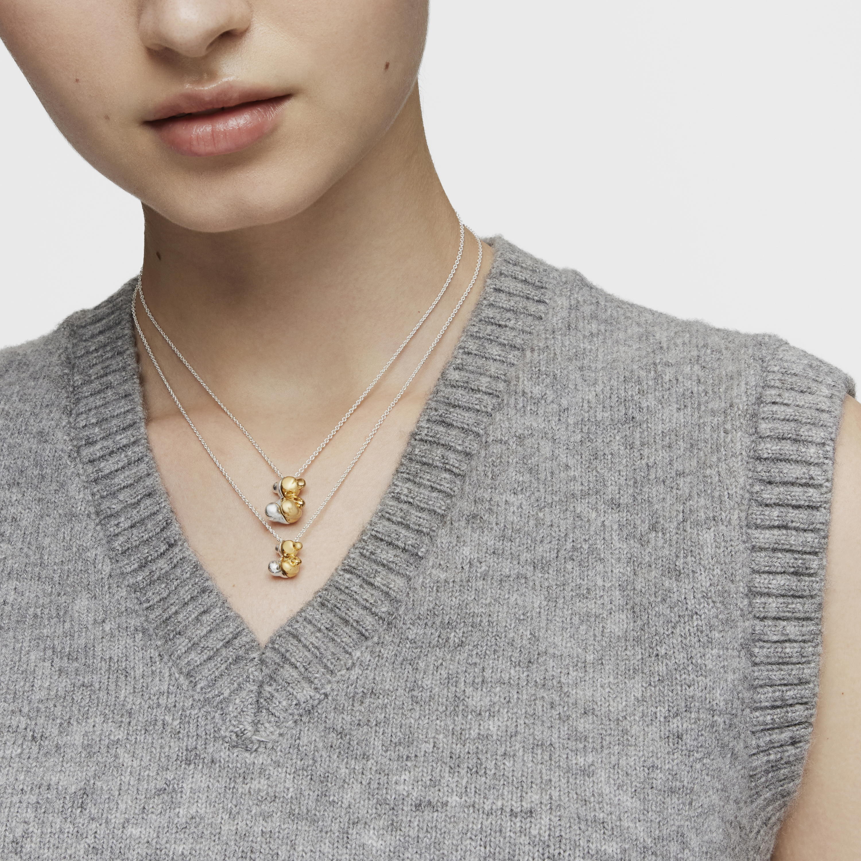 Short two-tone small bear Double necklace My Other Half