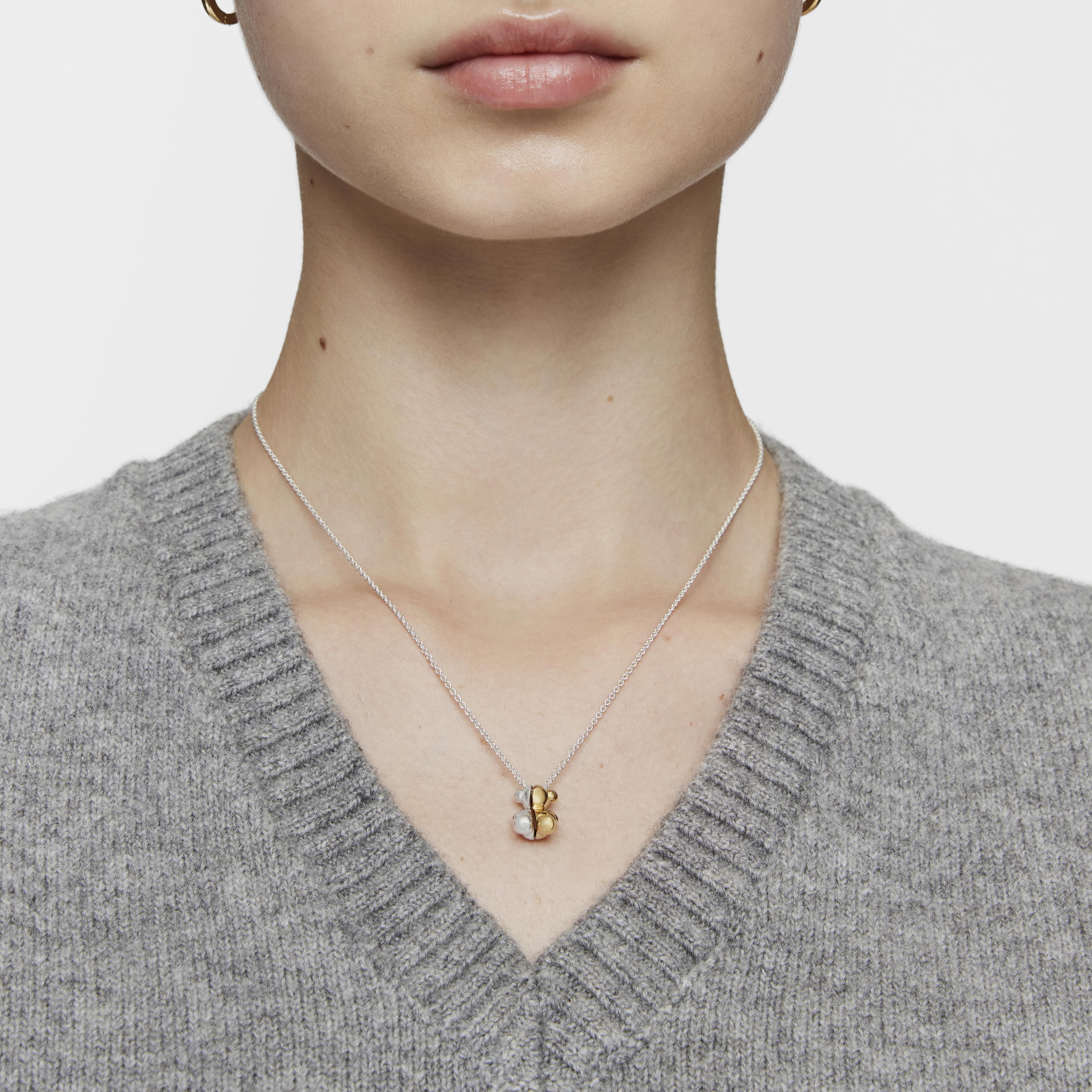 Short two-tone small bear Double necklace My Other Half