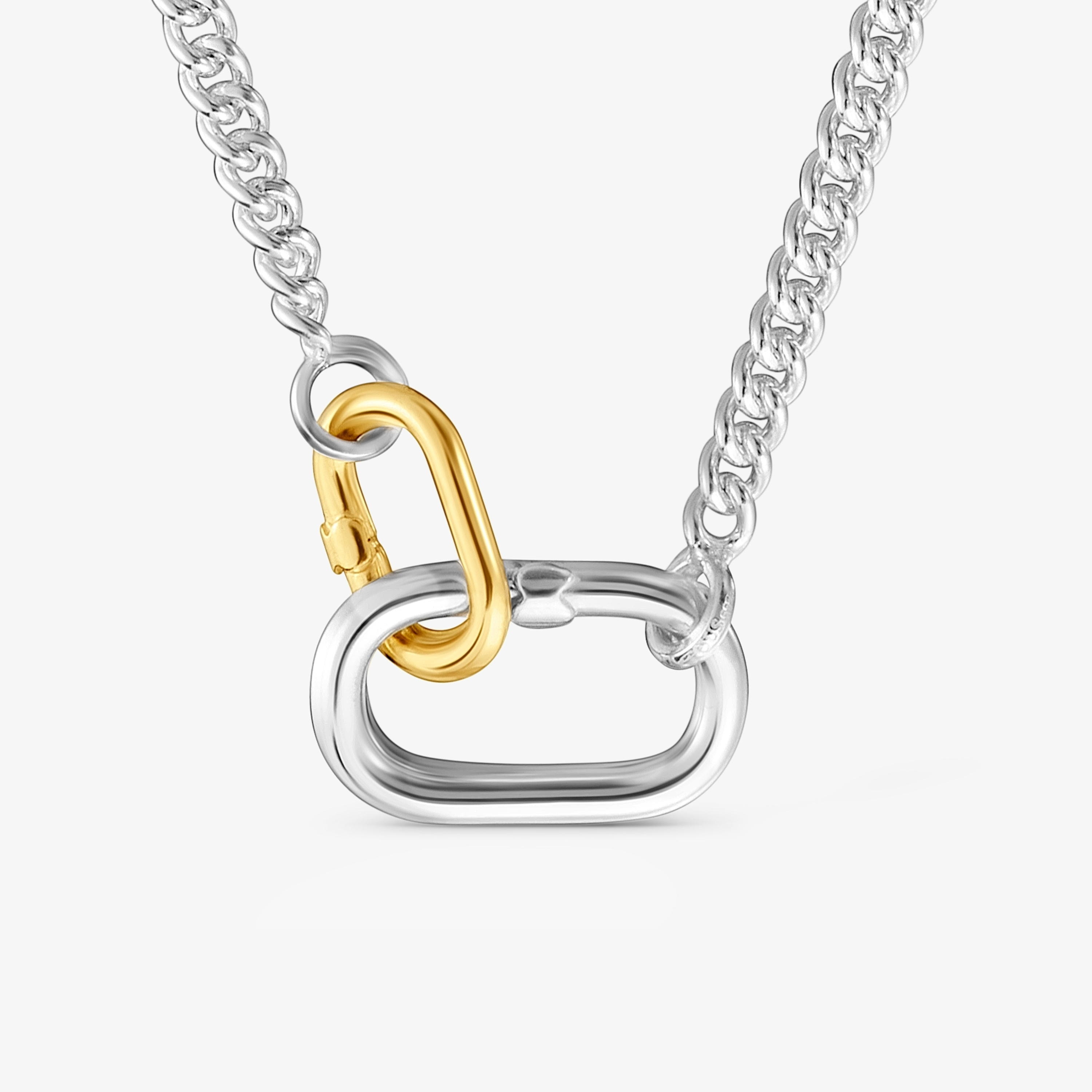 Short silver Necklace with two-tone rings Hold Oval