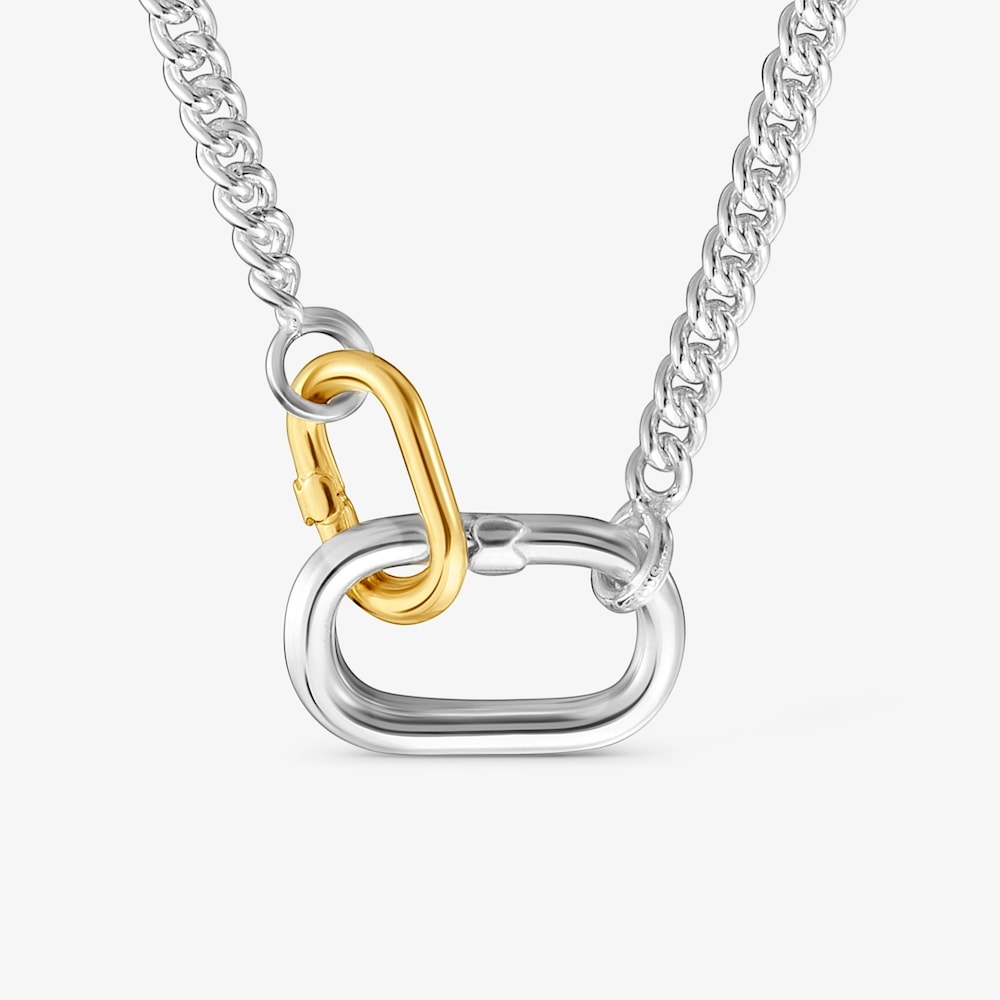 Kr&oacute;tki naszyjnik ze srebra z dwukolorowymi pierścionkami Hold Oval
