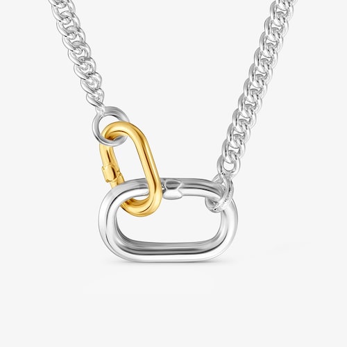 Colar curto em prata com argolas bicolor Hold Oval