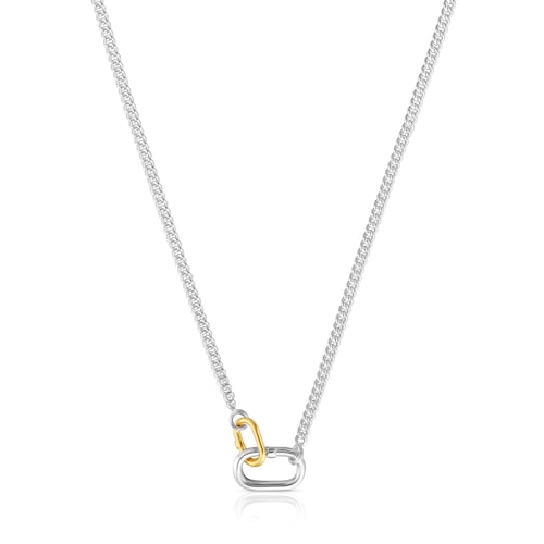 Short silver Necklace with two-tone rings Hold Oval