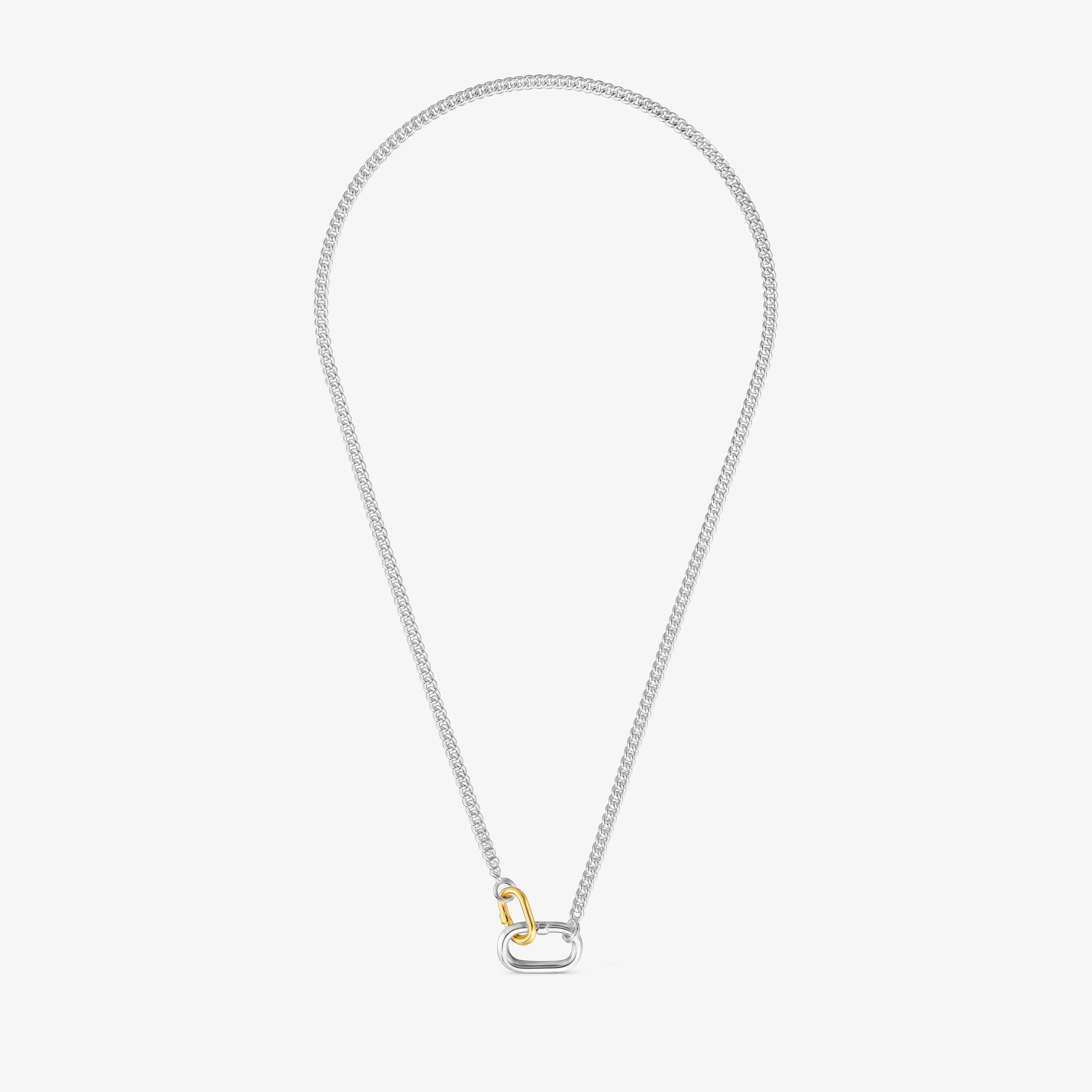 Short silver Necklace with two-tone rings Hold Oval