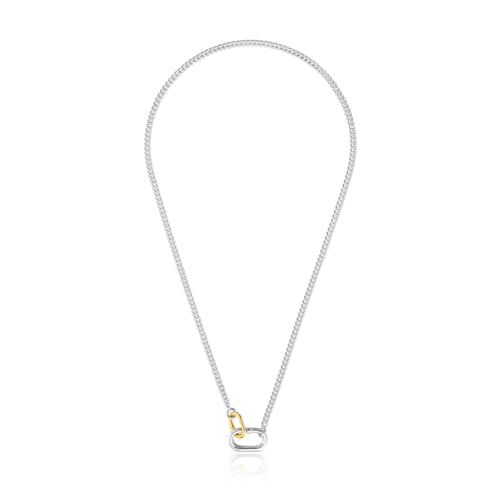 Short silver Necklace with two-tone rings Hold Oval
