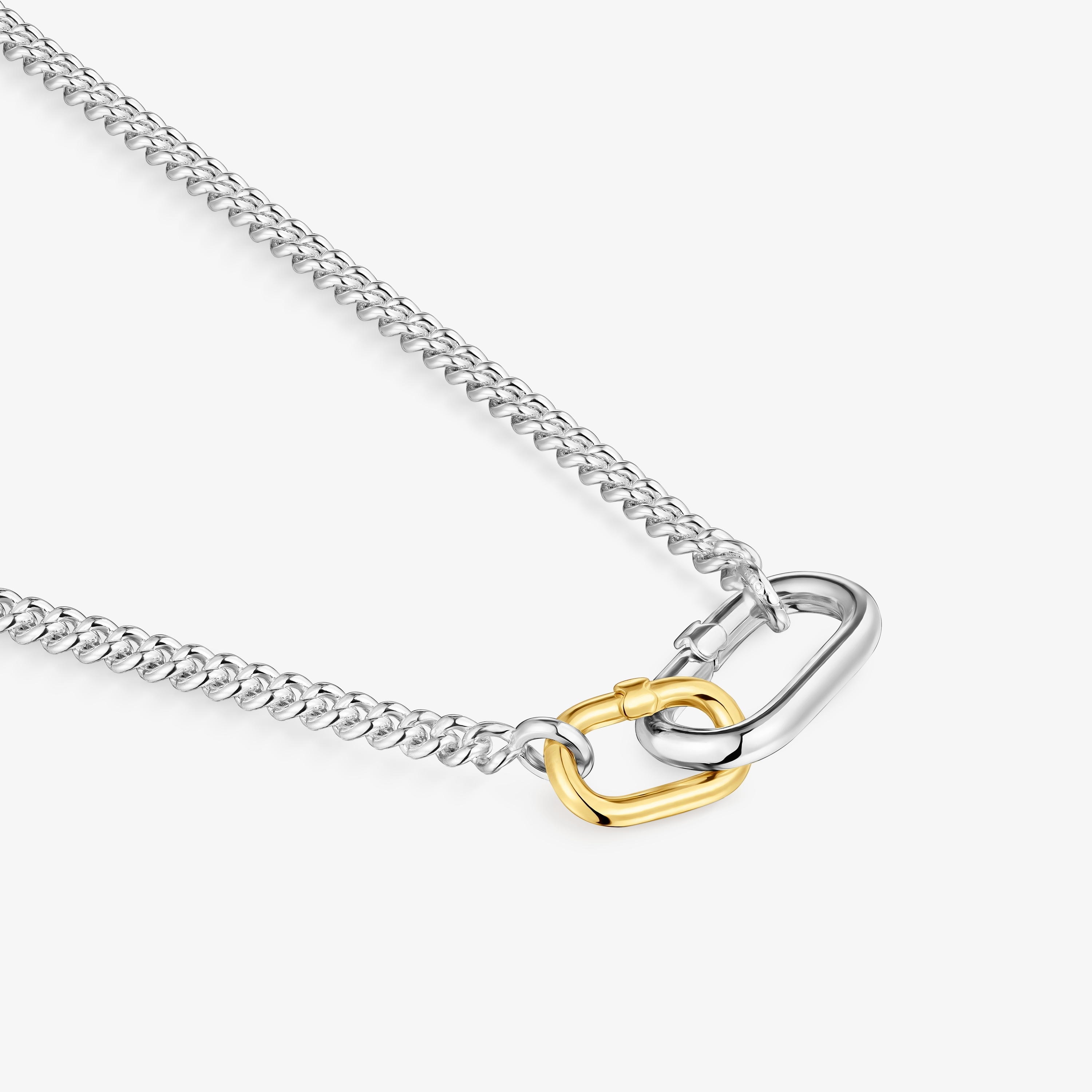 Short silver Necklace with two-tone rings Hold Oval