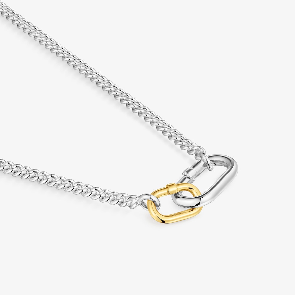 Kr&oacute;tki naszyjnik ze srebra z dwukolorowymi pierścionkami Hold Oval