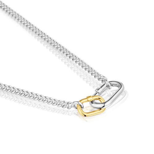 Short silver Necklace with two-tone rings Hold Oval