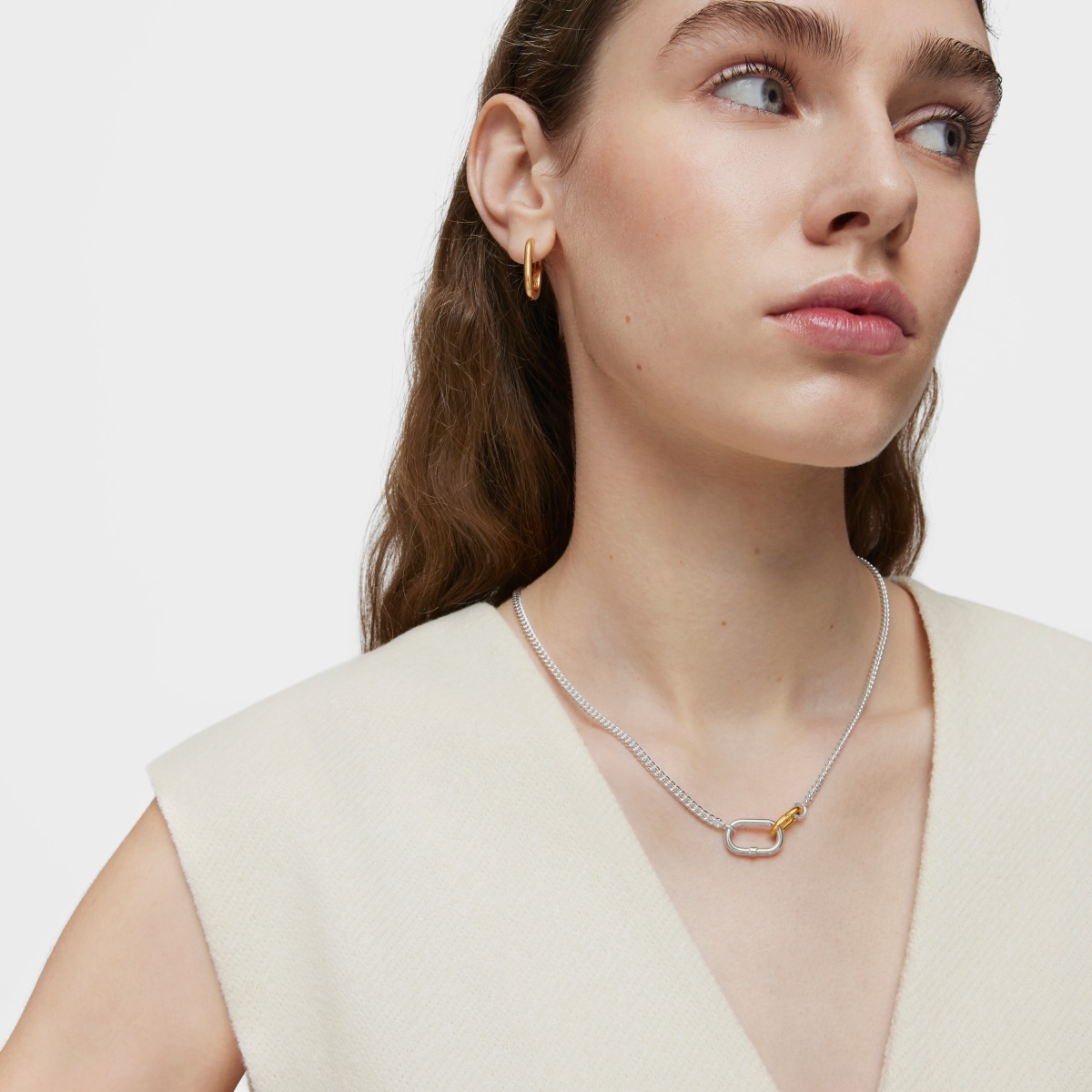 Collar corto de plata con anillas bicolor Hold Oval
