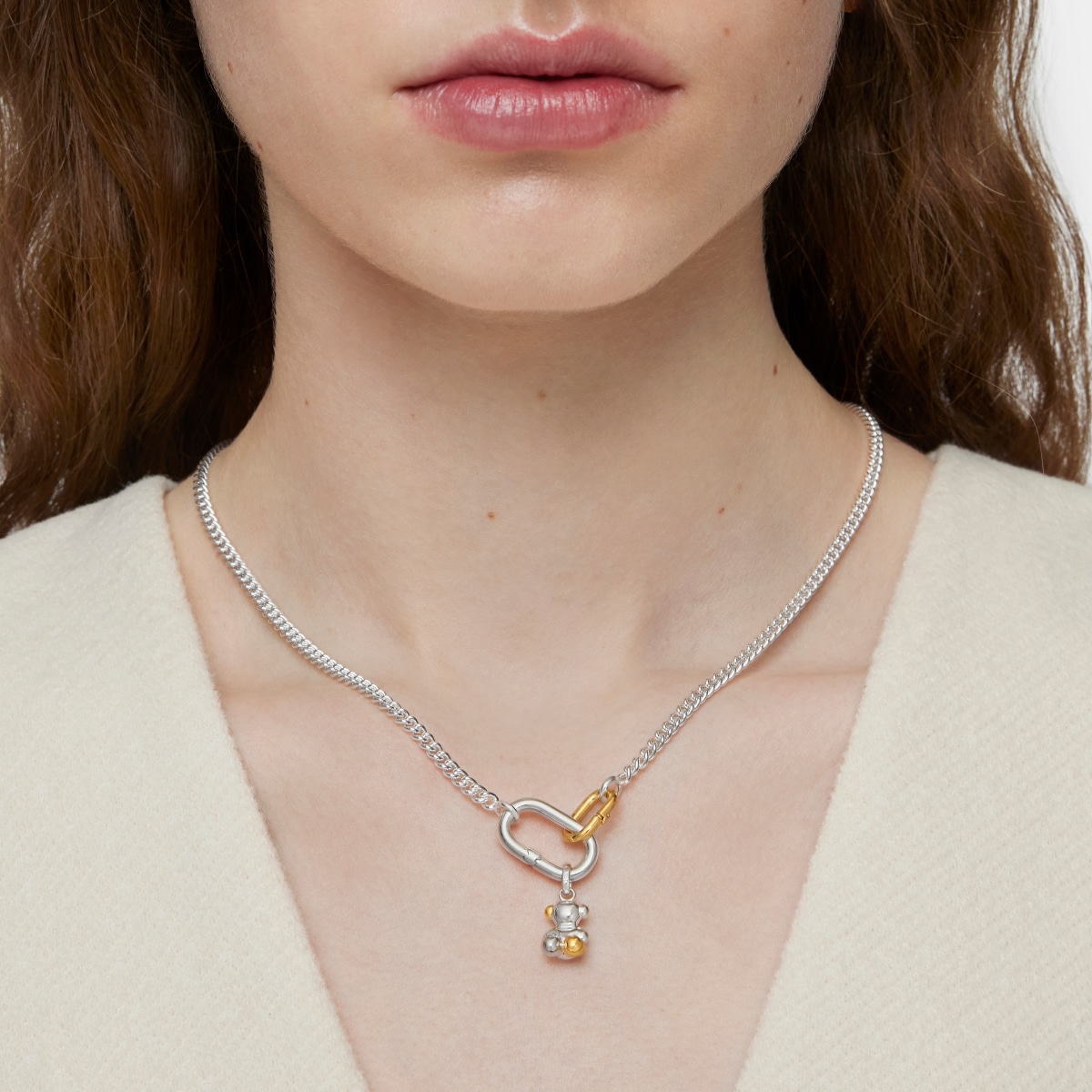 Collar corto de plata con anillas bicolor Hold Oval