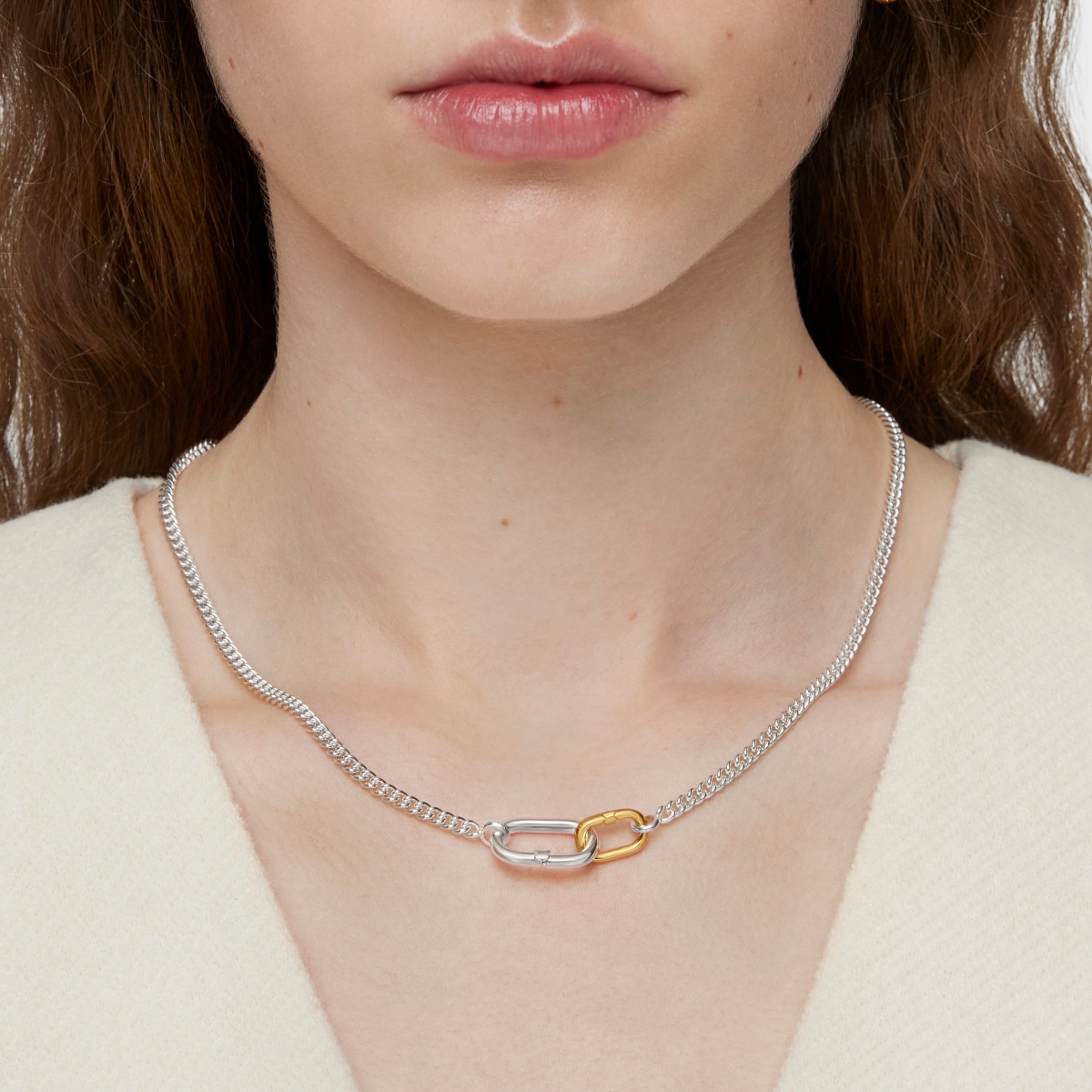 Collar corto de plata con anillas bicolor Hold Oval