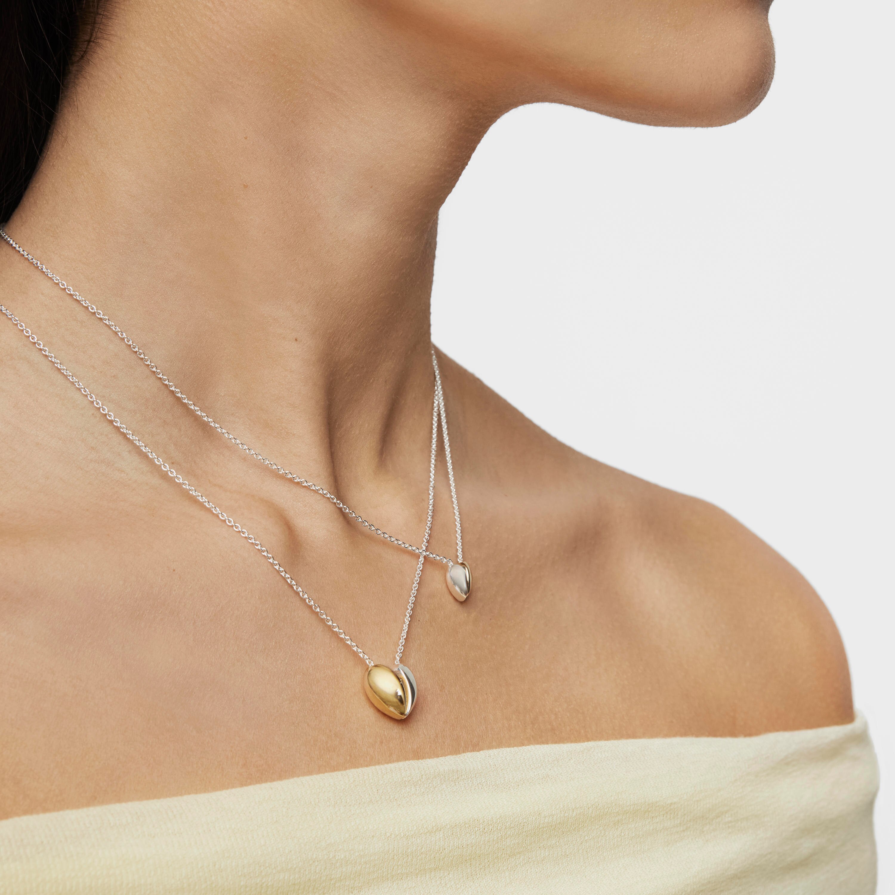 Short two-tone small heart Double necklace My Other Half