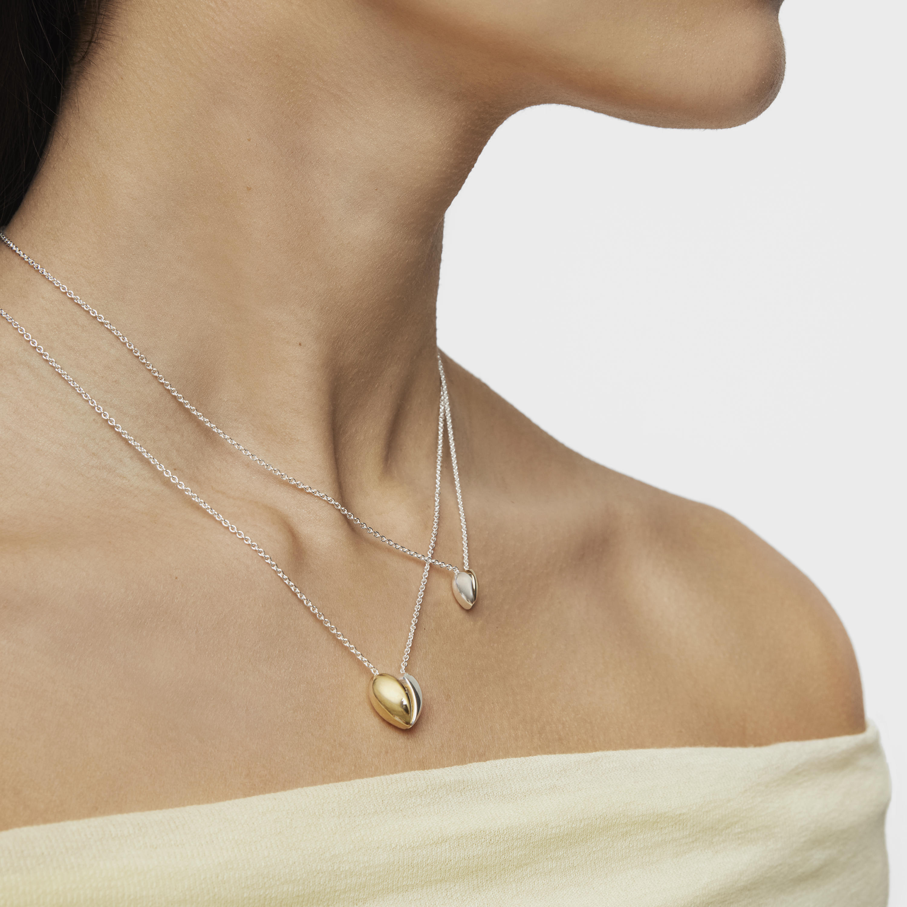 Short two-tone small heart Double necklace My Other Half