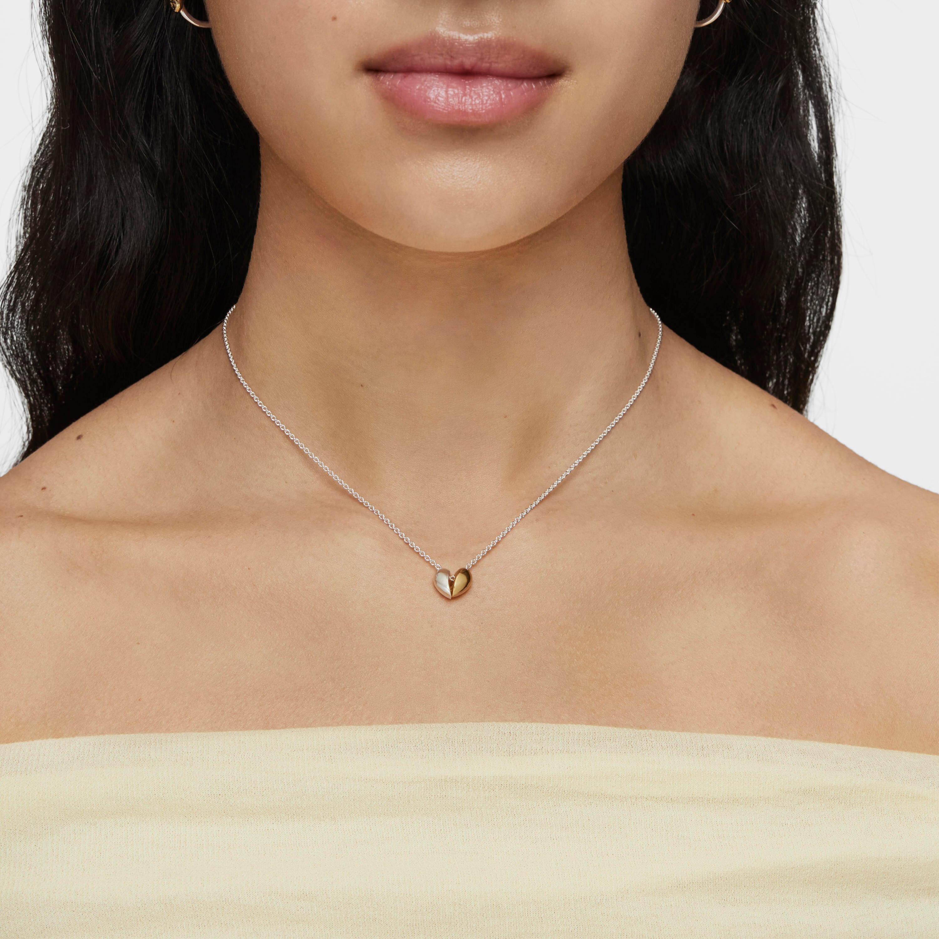 Short two-tone small heart Double necklace My Other Half