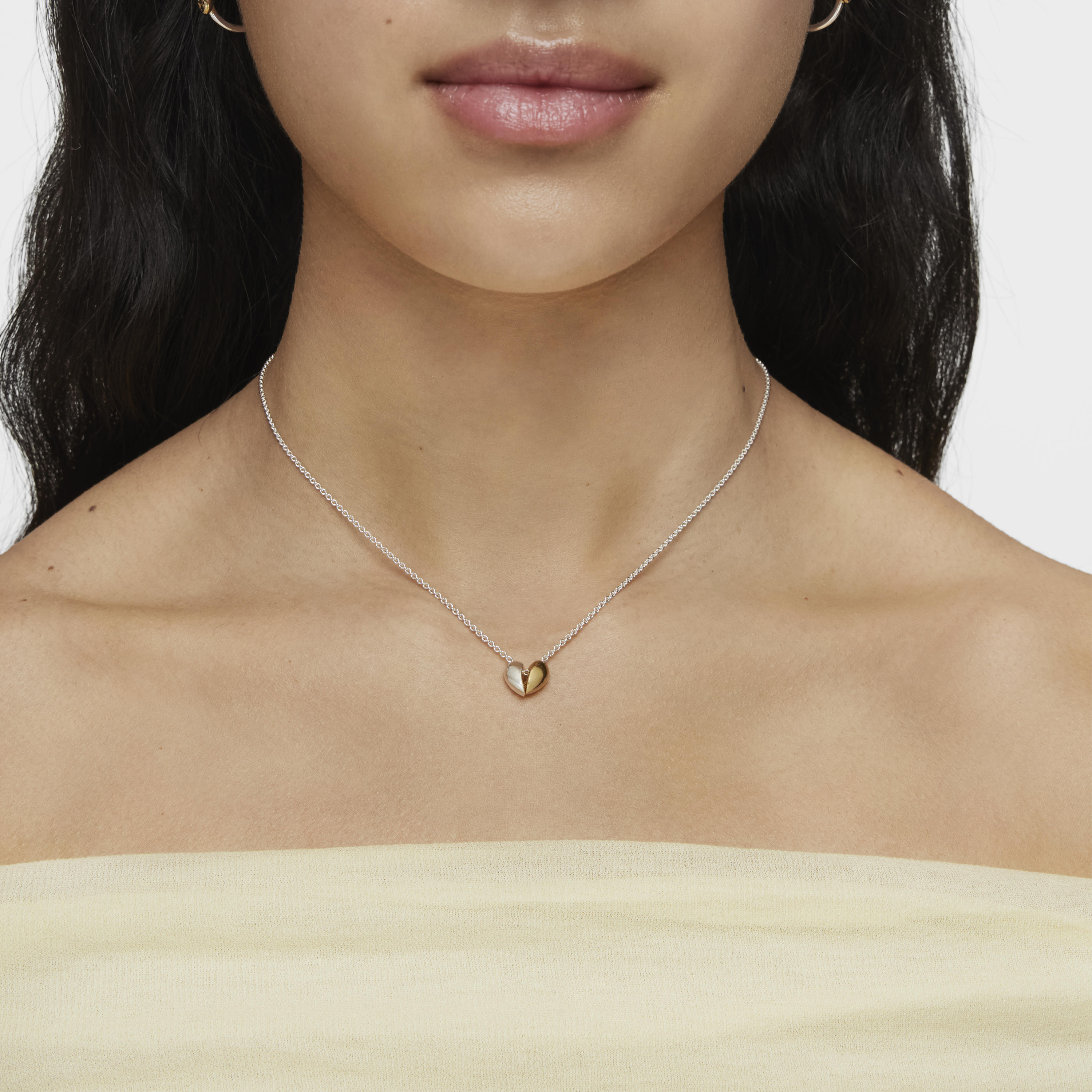 Short two-tone small heart Double necklace My Other Half