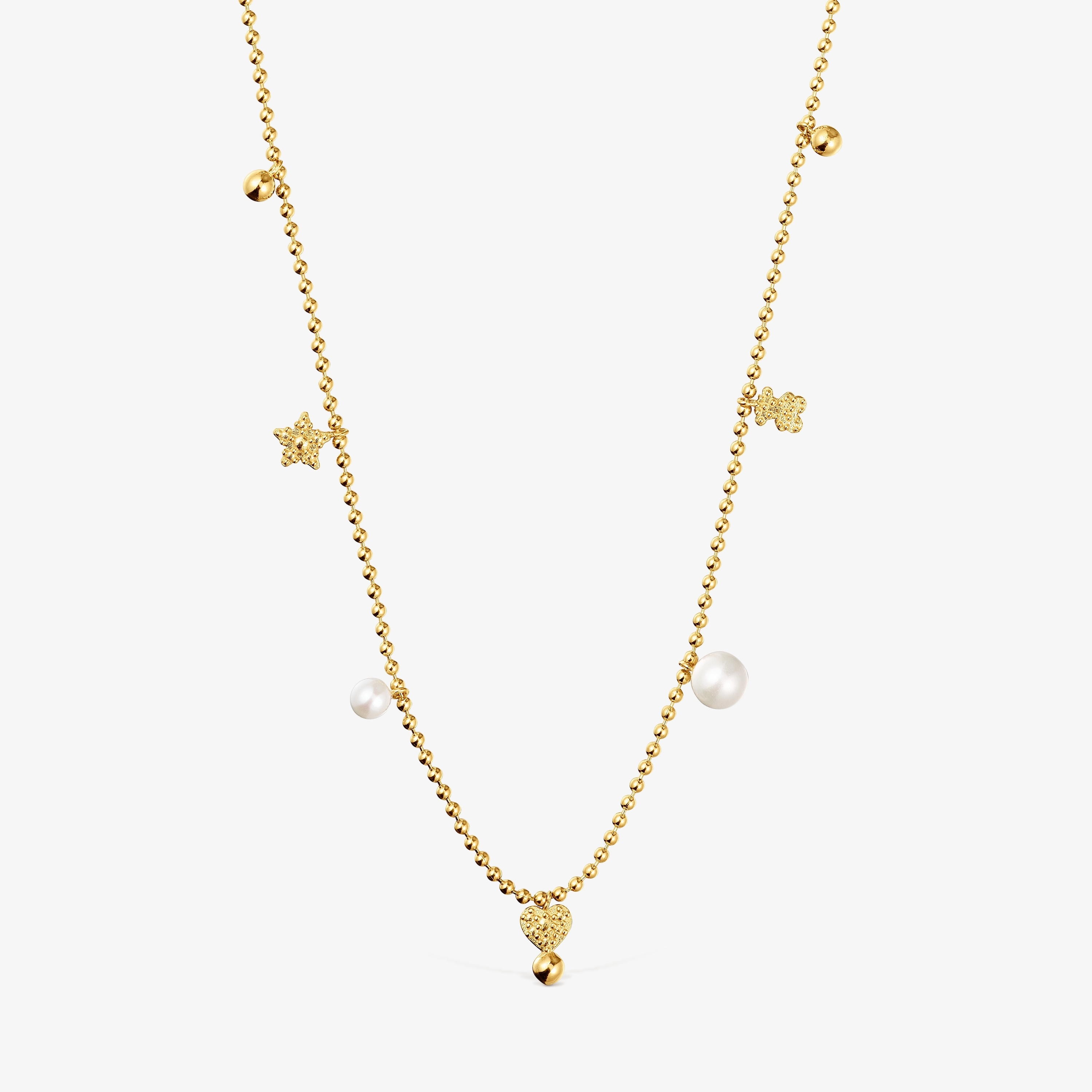 Short Necklace with 18K gold vermeil, cultured pearls and motifs TOUS Grain