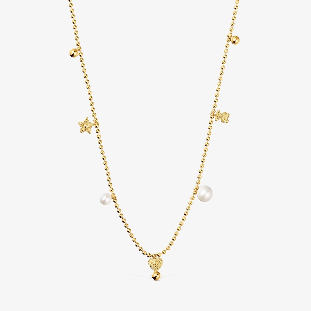Short Necklace with 18K gold vermeil, cultured pearls and motifs TOUS Grain
