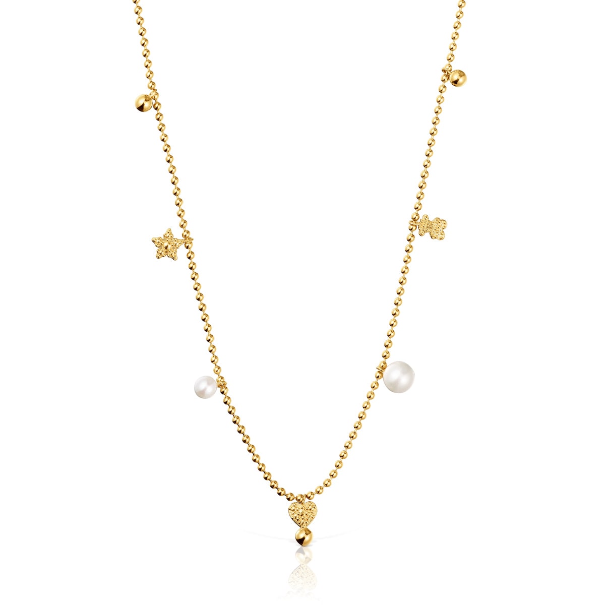 Collar corto con baño de oro de 18 kt sobre plata, perlas cultivadas y motivos TOUS Grain