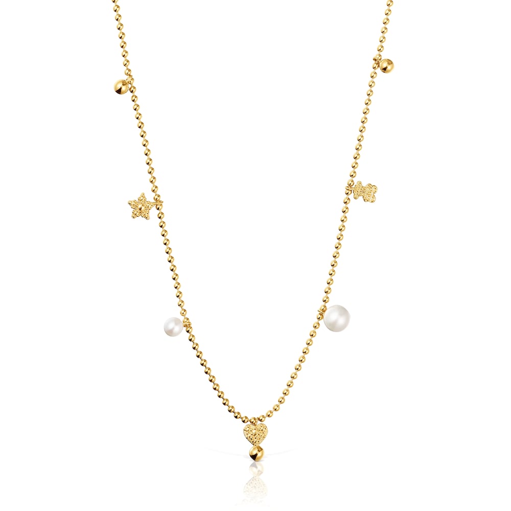 Collar corto con baño de oro de 18 kt sobre plata, perlas cultivadas y motivos TOUS Grain Collar corto con baño de oro de 18 kt sobre plata, perlas cultivadas y motivos TOUS Grain