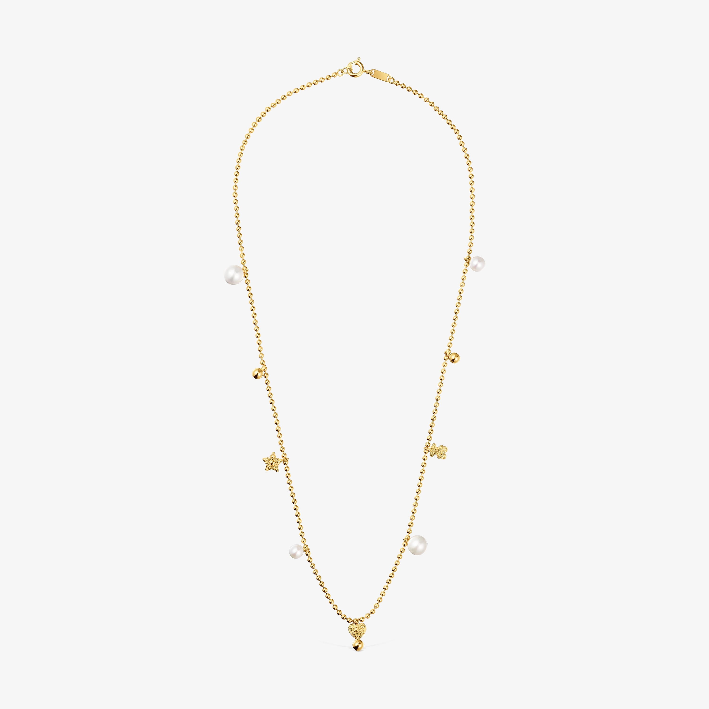 Short Necklace with 18K gold vermeil, cultured pearls and motifs TOUS Grain