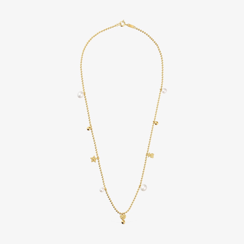 Short Necklace with 18K gold vermeil, cultured pearls and motifs TOUS Grain