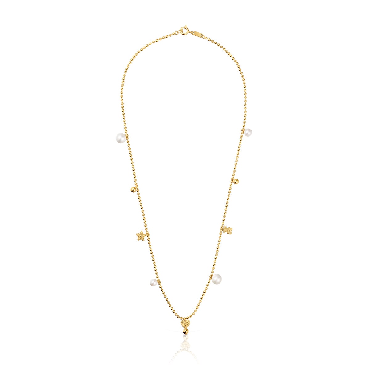 Collar corto con baño de oro de 18 kt sobre plata, perlas cultivadas y motivos TOUS Grain