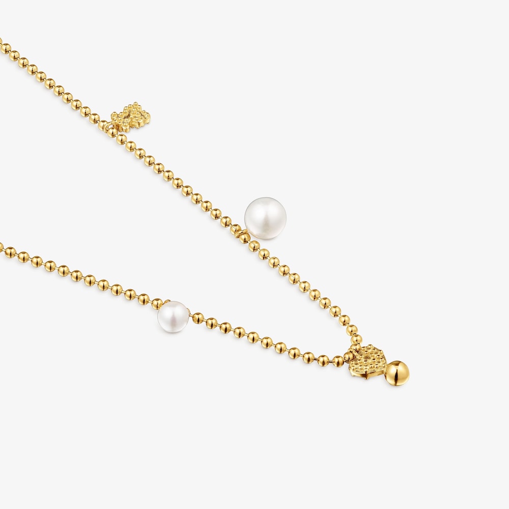 Short Necklace with 18K gold vermeil, cultured pearls and motifs TOUS Grain