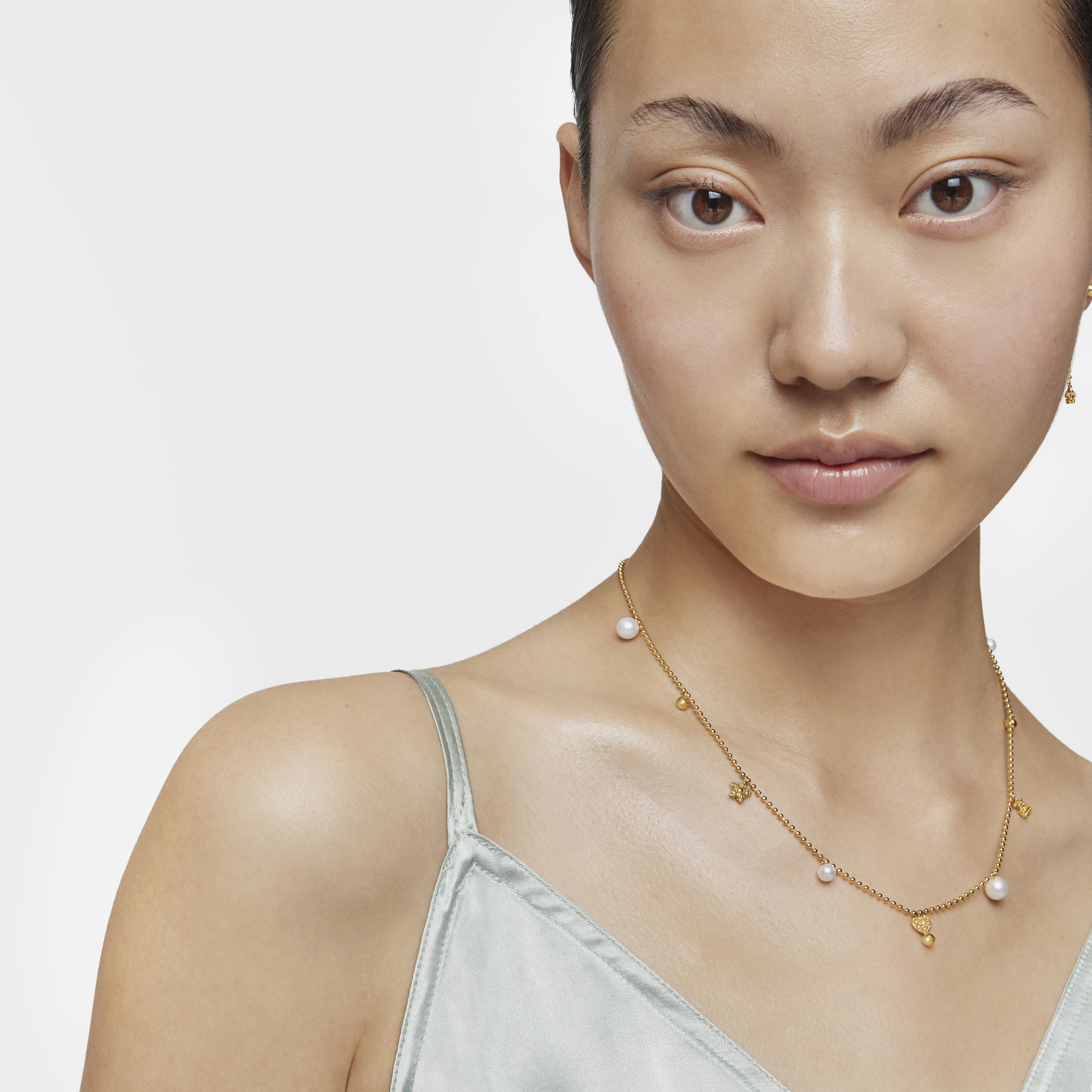 Short Necklace with 18K gold vermeil, cultured pearls and motifs TOUS Grain