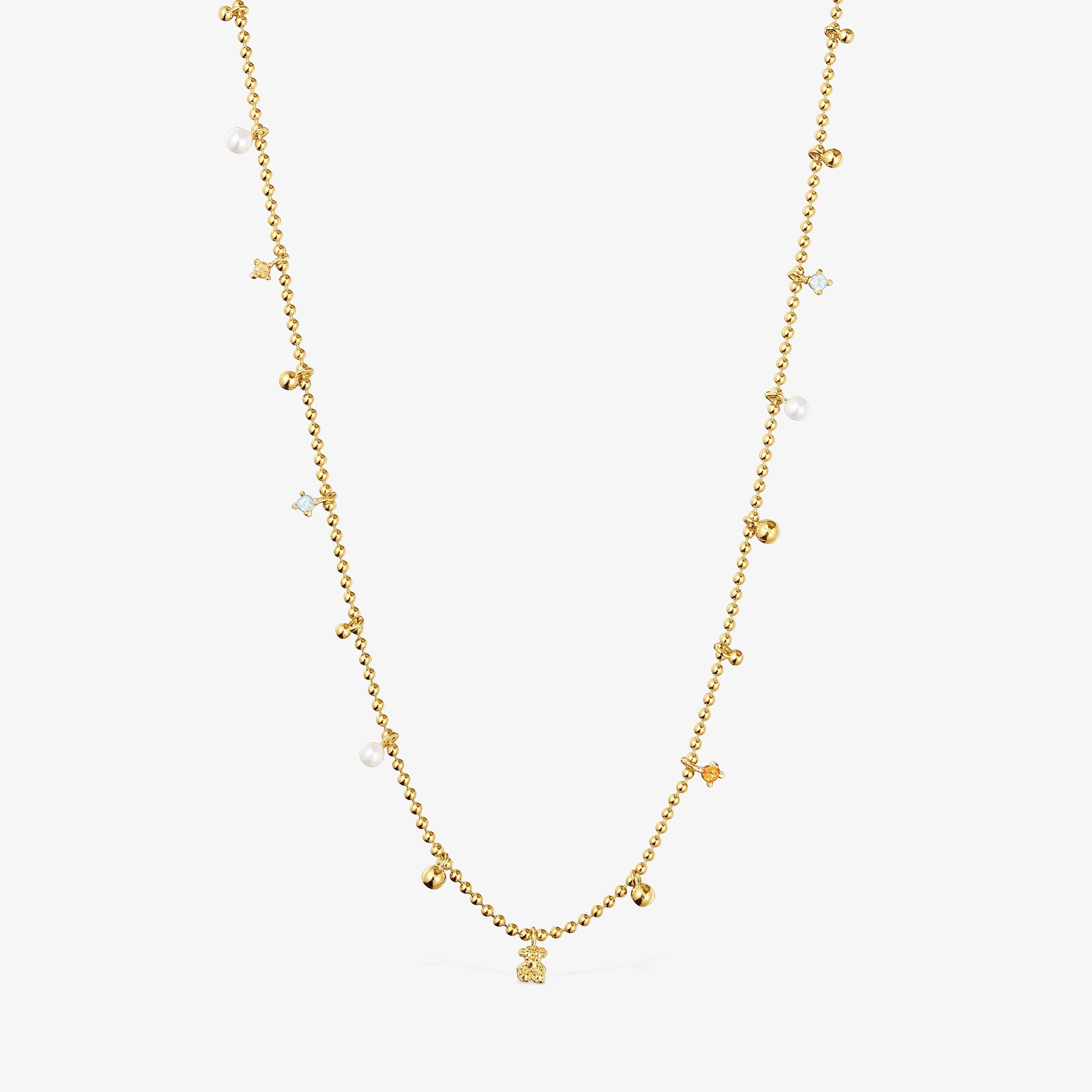 Short Necklace with 18K gold vermeil, cultured pearls and gemstones TOUS Grain