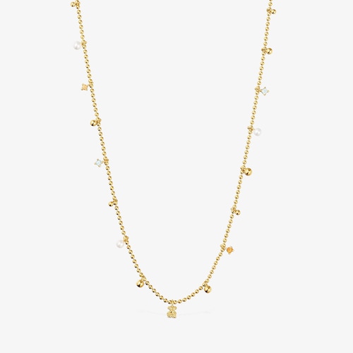 Colar curto banhado a ouro de 18&nbsp;K sobre prata, p&eacute;rolas cultivadas e pedras preciosas TOUS Grain