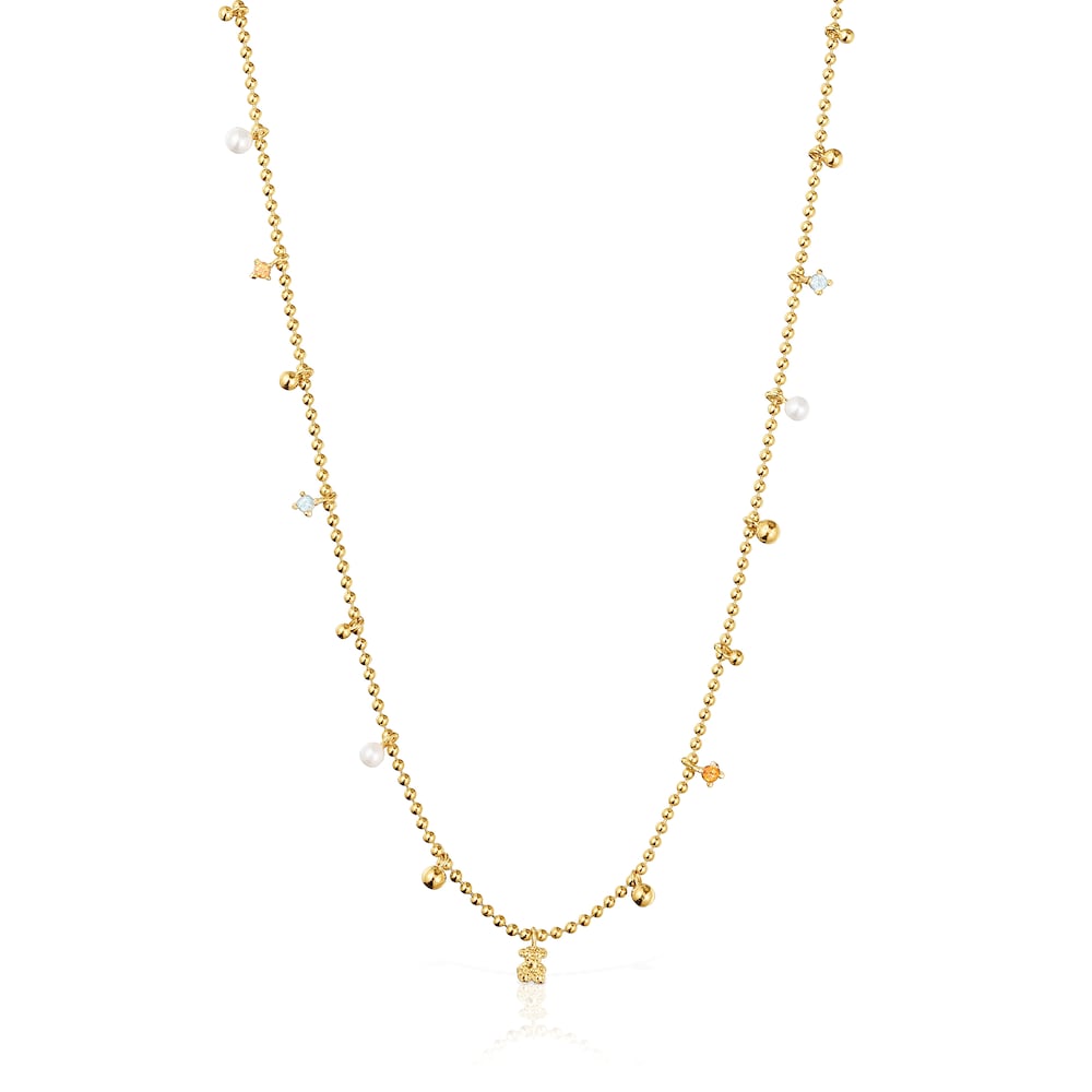 Collar corto con baño de oro de 18 kt sobre plata, perlas cultivadas y gemas TOUS Grain Collar corto con baño de oro de 18 kt sobre plata, perlas cultivadas y gemas TOUS Grain