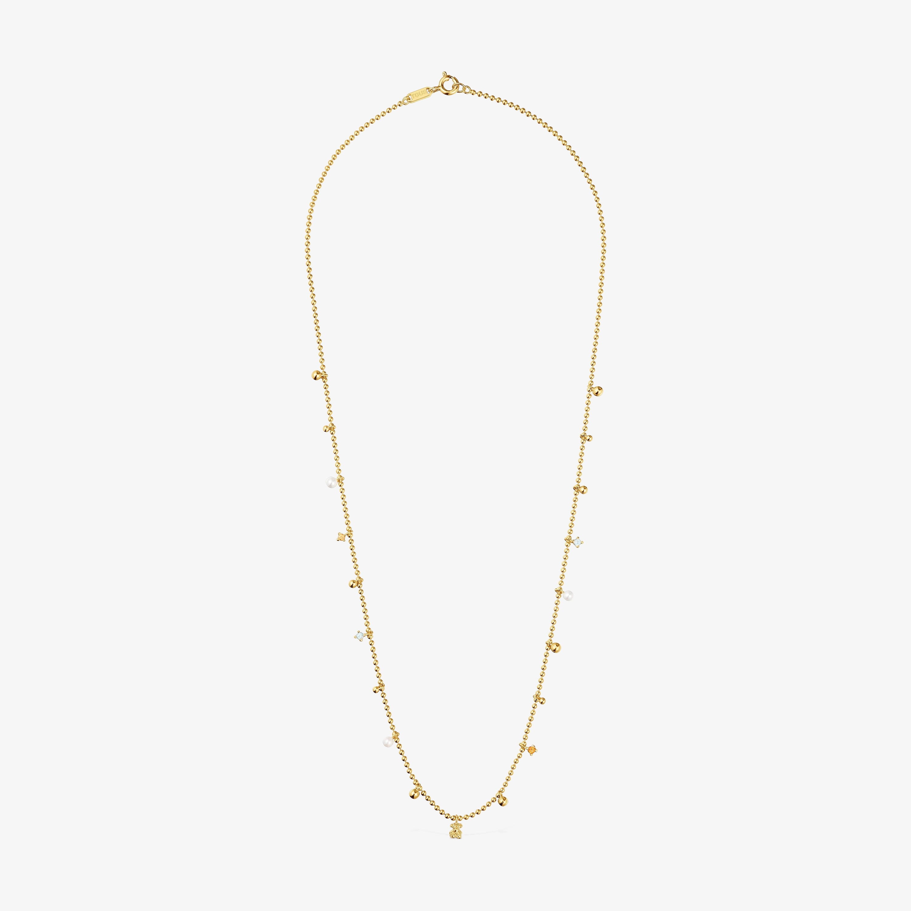Short Necklace with 18K gold vermeil, cultured pearls and gemstones TOUS Grain